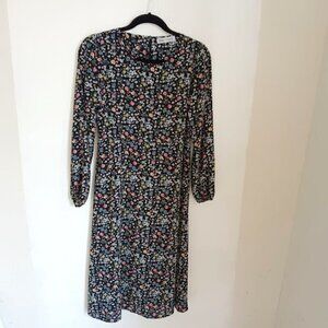 Zara Womens Midi Dress Size S Dark Floral Feminine Romantic CottageCore